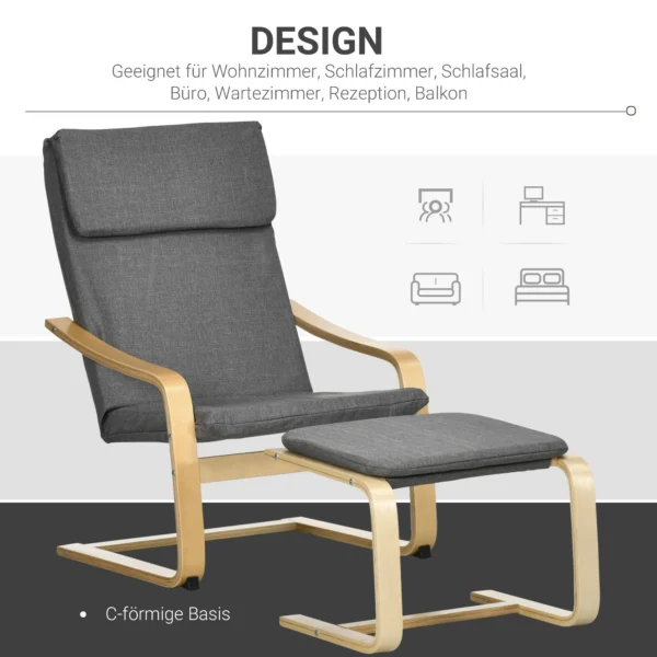 Relaxstoel met voetenbank oorfauteuil grijs met armleuning en linnen bekleding voor woonkamer & ontspanning 8