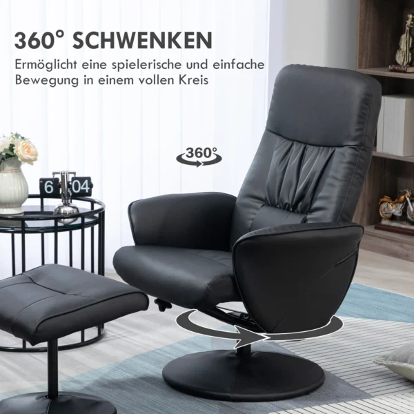 Relaxstoel met voetenbank, tv stoel, tv stoel met ligfunctie, draaibare gestoffeerde stoel voor woonkamer, slaapkamer, kunstleer, zwart 6