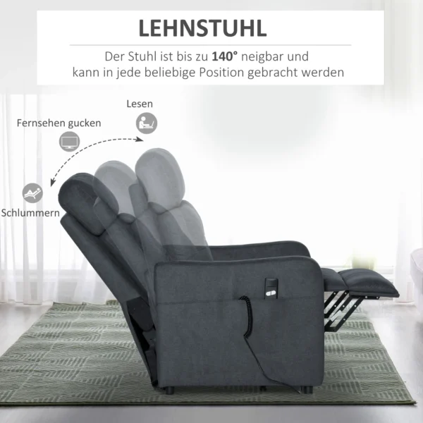 Relaxstoel tv stoel met ligfunctie en opsta hulp, polyester stof, staal, grijs, 71 x 94 x 104 cm voor comfortabel zitten 6