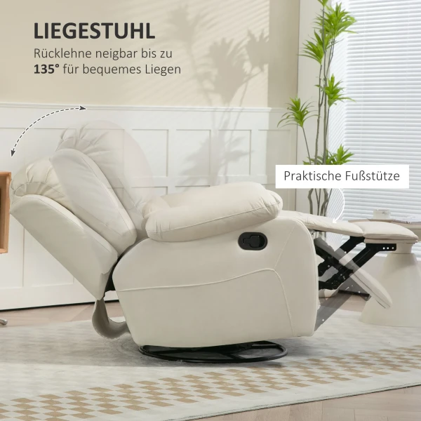 Relaxstoel tv stoel met ligfunctie, voetensteun, pocketverensysteem, draaibare tv stoel voor woonkamer, slaapkamer, crème 5