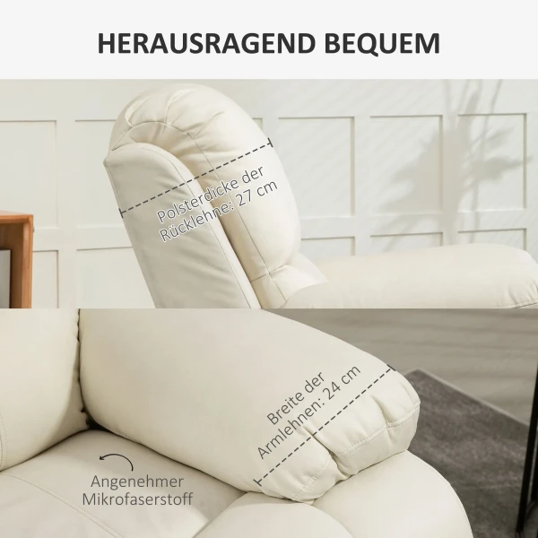 Relaxstoel tv stoel met ligfunctie, voetensteun, pocketverensysteem, draaibare tv stoel voor woonkamer, slaapkamer, crème 8