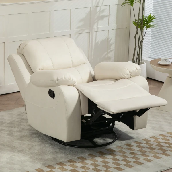 Relaxstoel tv stoel met ligfunctie, voetensteun, pocketverensysteem, draaibare tv stoel voor woonkamer, slaapkamer, crème 9
