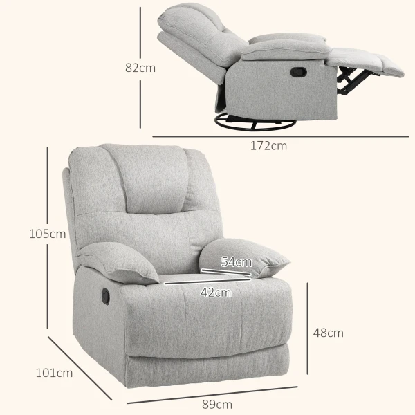 Relaxstoel tv stoel met ligfunctie, voetensteun, tv stoel met pocketvering, linnenlook, ruststoel voor woonkamer, grijs 4