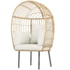 Rieten ei vormige stoel met afneembaar kussen, kussens, extra grote outdoor stoel van riet, weerbestendige mandstoel tuinstoelen voor tuin, balkon, veranda, terras beige 1