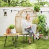 Rieten ei vormige stoel met afneembaar kussen, kussens, extra grote outdoor stoel van riet, weerbestendige mandstoel tuinstoelen voor tuin, balkon, veranda, terras beige 2