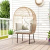 Rieten ei vormige stoel met afneembaar kussen, kussens, extra grote outdoor stoel van riet, weerbestendige mandstoel tuinstoelen voor tuin, balkon, veranda, terras beige 4