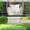 Rieten ei vormige stoel met afneembaar kussen, kussens, extra grote outdoor stoel van riet, weerbestendige mandstoel tuinstoelen voor tuin, balkon, veranda, terras beige 7