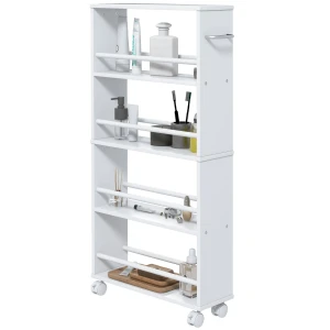 Rolwagen, smalle serveerwagen met 4 verdiepingen, handvatten, opbergwagen voor keuken, woonkamer, wit, 45 x 15 x 91 cm 1