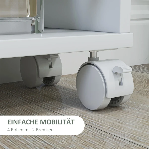 Rolwagen, smalle serveerwagen met 4 verdiepingen, handvatten, opbergwagen voor keuken, woonkamer, wit, 45 x 15 x 91 cm 6