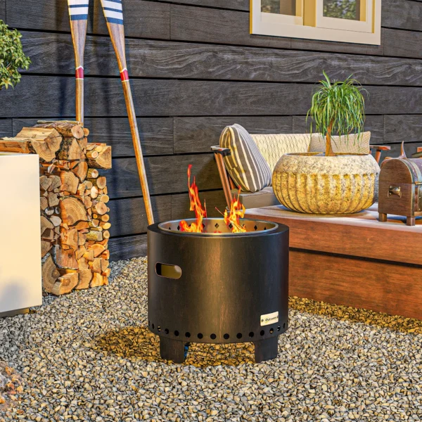 Rookvrije vuurkorf tafelvuurplaats Ø45 cm met handvat en pook, ideaal voor tuin en camping, metaal zwart 2