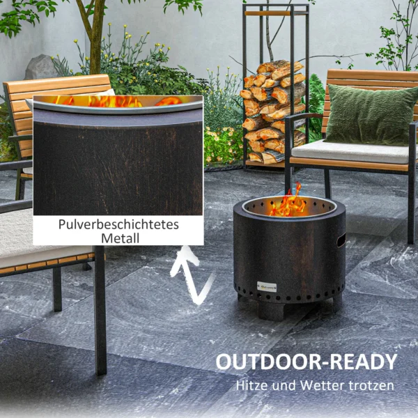Rookvrije vuurkorf tafelvuurplaats Ø45 cm met handvat en pook, ideaal voor tuin en camping, metaal zwart 6