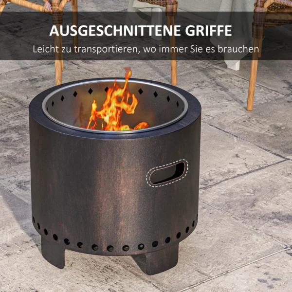 Rookvrije vuurkorf tafelvuurplaats Ø45 cm met handvat en pook, ideaal voor tuin en camping, metaal zwart 7