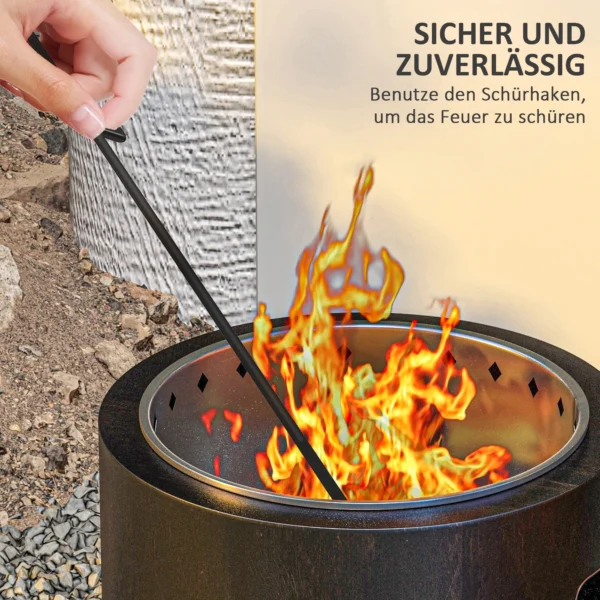 Rookvrije vuurkorf tafelvuurplaats Ø45 cm met handvat en pook, ideaal voor tuin en camping, metaal zwart 8