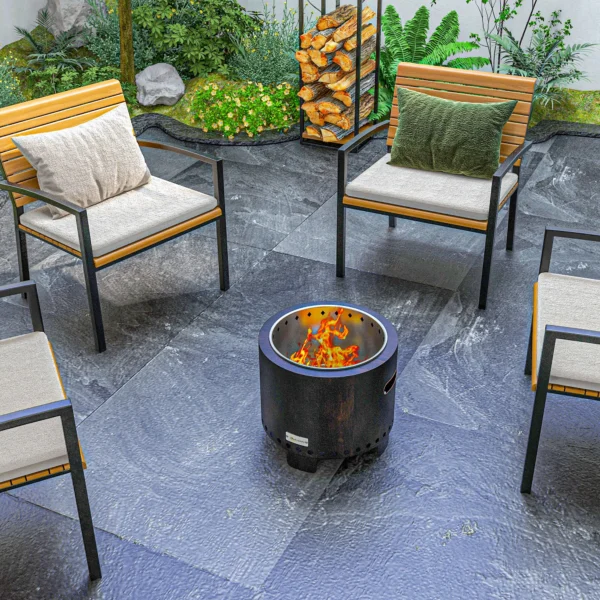 Rookvrije vuurkorf tafelvuurplaats Ø45 cm met handvat en pook, ideaal voor tuin en camping, metaal zwart 9