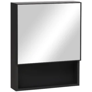 Rvs spiegelkast hangkast met 2 binnenplanken & open glazen rek voor badkamer 46x13,5x58 cm 1