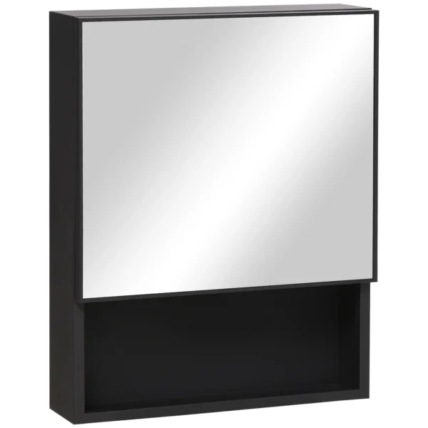 Rvs spiegelkast hangkast met 2 binnenplanken & open glazen rek voor badkamer 46x13,5x58 cm 1
