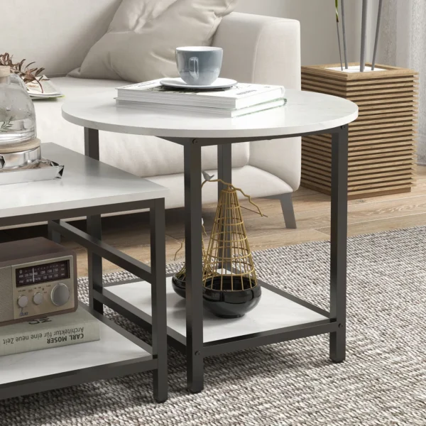 Salontafel set van 2 bijzettafel koffietafel set tafel in modern ontwerp met marmerlook voor woonkamer slaapkamer staal 10