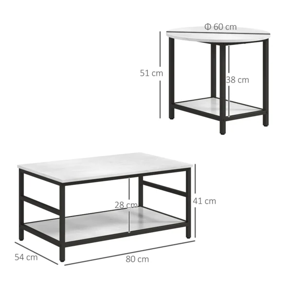 Salontafel set van 2 bijzettafel koffietafel set tafel in modern ontwerp met marmerlook voor woonkamer slaapkamer staal 4