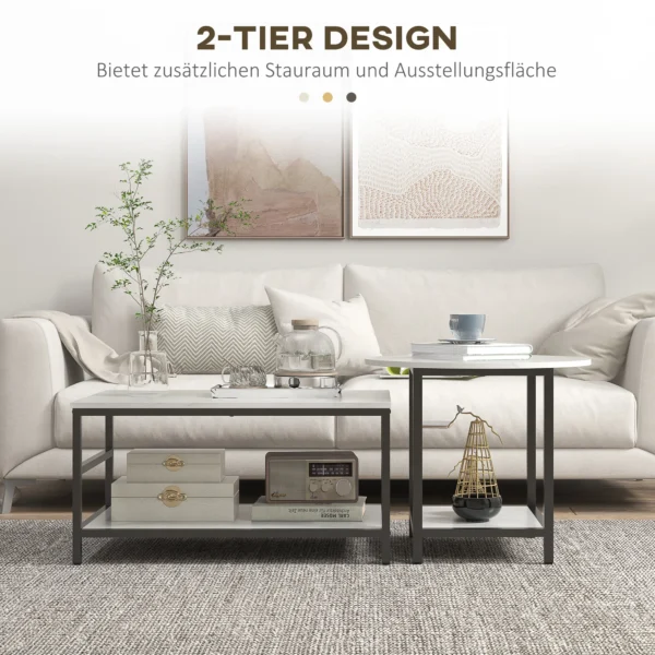 Salontafel set van 2 bijzettafel koffietafel set tafel in modern ontwerp met marmerlook voor woonkamer slaapkamer staal 6