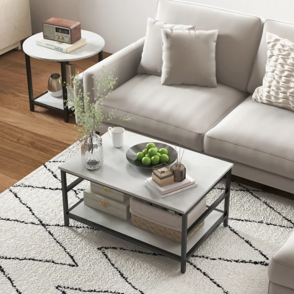 Salontafel set van 2 bijzettafel koffietafel set tafel in modern ontwerp met marmerlook voor woonkamer slaapkamer staal 9