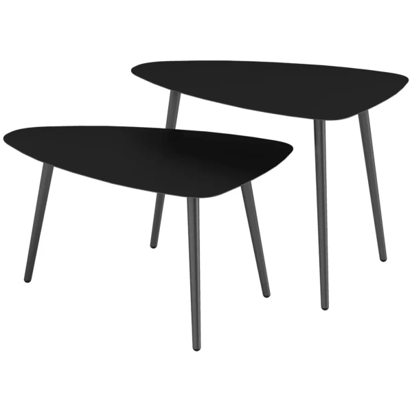 Salontafel set van 2, weerbestendige balkontafel van staal, bijzettafel in geometrisch ontwerp, buitenkoffietafel, tuintafel terrastafel voor tuin terras balkon zwart 1