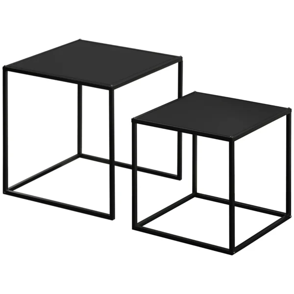 Salontafelset 2 delig bijzettafels modern design stalen frame tot 10 kg zwart 120x59x45cm voor woonkamer 10