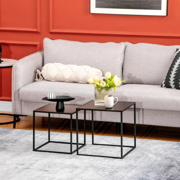 Salontafelset 2 delig bijzettafels modern design stalen frame tot 10 kg zwart 120x59x45cm voor woonkamer 2