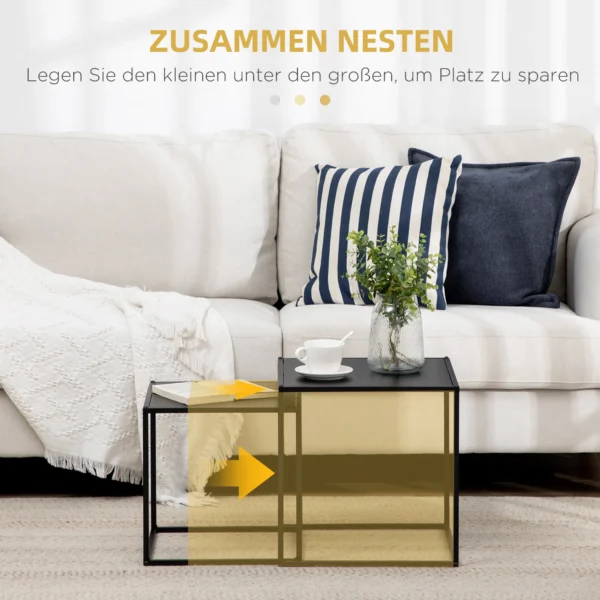 Salontafelset 2 delig bijzettafels modern design stalen frame tot 10 kg zwart 120x59x45cm voor woonkamer 5