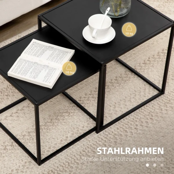 Salontafelset 2 delig bijzettafels modern design stalen frame tot 10 kg zwart 120x59x45cm voor woonkamer 7