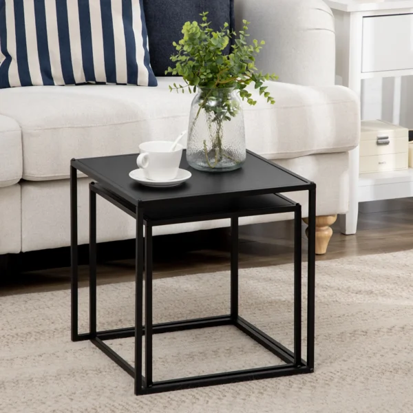 Salontafelset 2 delig bijzettafels modern design stalen frame tot 10 kg zwart 120x59x45cm voor woonkamer 9