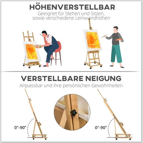 Schildersezel staande ezel gemaakt van beukenhout inklapbaar met wielen in hoogte verstelbare canvas standaard voor kunstenaars & presentaties 5
