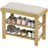 Schoenenbank met zitvlak, bamboe zitbank met opbergruimte, schoenenrek met 2 open vakken, zitbank, bank, garderobebank voor woonkamer, hal, 60 x 29 x 49 cm crèmewit 1