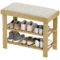 Schoenenbank met zitvlak, bamboe zitbank met opbergruimte, schoenenrek met 2 open vakken, zitbank, bank, garderobebank voor woonkamer, hal, 60 x 29 x 49 cm crèmewit 1