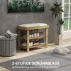 Schoenenbank met zitvlak, bamboe zitbank met opbergruimte, schoenenrek met 2 open vakken, zitbank, bank, garderobebank voor woonkamer, hal, 60 x 29 x 49 cm crèmewit 6