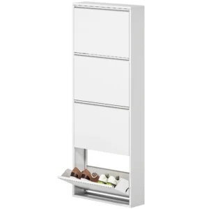 Schoenenkast metaal met 4 kleppen schoenenkast smal voor 8 paar schoenen schoenenrek schoenenkast schoenenopslag wandmontage voor entree, gang 55 x 15 x 139,5 cm wit 1