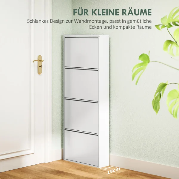 Schoenenkast metaal met 4 kleppen schoenenkast smal voor 8 paar schoenen schoenenrek schoenenkast schoenenopslag wandmontage voor entree, gang 55 x 15 x 139,5 cm wit 7