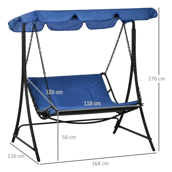 Schommelligstoel hollywoodschommel tuinligstoel voor 2 personen met dak, staal, blauw 164 x 116 x 176cm, ideaal voor ontspanning in de buitenlucht 4