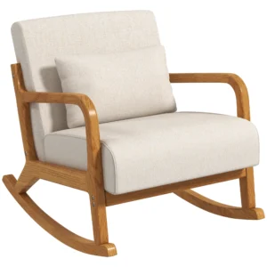 Schommelstoel gestoffeerde schommelstoel met houten frame armleuning relaxstoel voor slaapkamer woonkamer crèmekleurig 1
