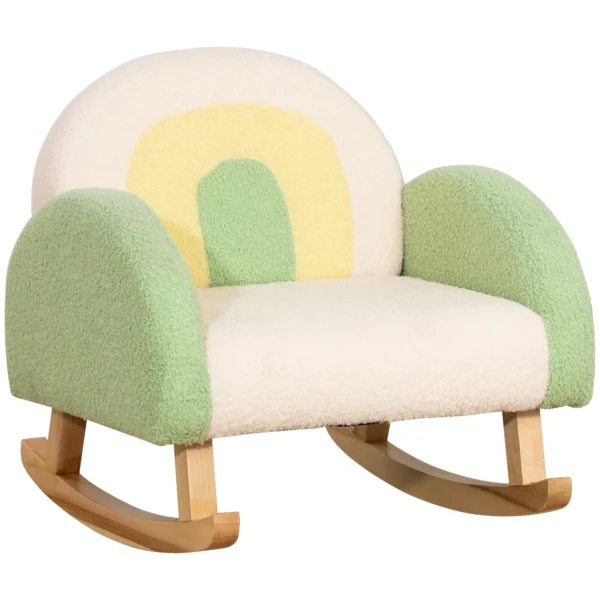 Schommelstoel kindersofa knusse kinderfauteuil eucalyptushout in imitatie lamsvacht groen vanaf 3 jaar ideaal voor kinderkamer 1