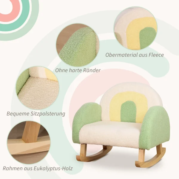 Schommelstoel kindersofa knusse kinderfauteuil eucalyptushout in imitatie lamsvacht groen vanaf 3 jaar ideaal voor kinderkamer 6