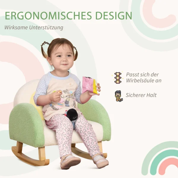 Schommelstoel kindersofa knusse kinderfauteuil eucalyptushout in imitatie lamsvacht groen vanaf 3 jaar ideaal voor kinderkamer 7