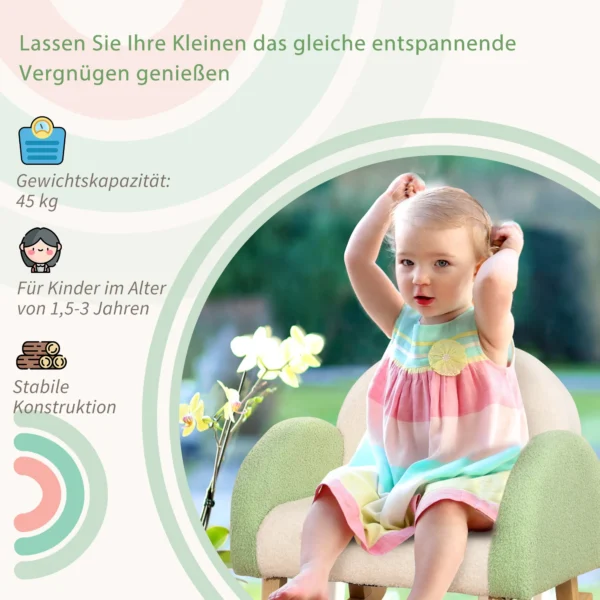 Schommelstoel kindersofa knusse kinderfauteuil eucalyptushout in imitatie lamsvacht groen vanaf 3 jaar ideaal voor kinderkamer 8