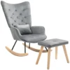 Schommelstoel met kruk, relaxstoel met kussen, fluweelachtig, oorfauteuil met houten poten voor slaapkamer, woonkamer, 66 x 96 x 101 cm, donkergrijs 1