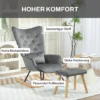 Schommelstoel met kruk, relaxstoel met kussen, fluweelachtig, oorfauteuil met houten poten voor slaapkamer, woonkamer, 66 x 96 x 101 cm, donkergrijs 5