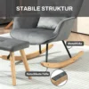 Schommelstoel met kruk, relaxstoel met kussen, fluweelachtig, oorfauteuil met houten poten voor slaapkamer, woonkamer, 66 x 96 x 101 cm, donkergrijs 6