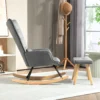 Schommelstoel met kruk, relaxstoel met kussen, fluweelachtig, oorfauteuil met houten poten voor slaapkamer, woonkamer, 66 x 96 x 101 cm, donkergrijs 7