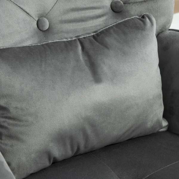 Schommelstoel met kruk, relaxstoel met kussen, fluweelachtig, oorfauteuil met houten poten voor slaapkamer, woonkamer, 66 x 96 x 101 cm, donkergrijs 9