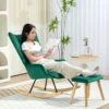 Schommelstoel met kruk, relaxstoel met kussen, fluweelachtig, oorfauteuil met houten poten voor slaapkamer, woonkamer, 66 x 96 x 101 cm, groen 2