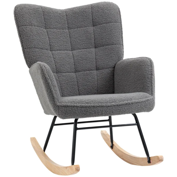 Schommelstoel, schommelstoel met berber vlieslook, armleuning, gestoffeerde stoel met houten glijders, relaxstoel voor woonkamer, slaapkamer, tot 120kg belastbaar, donkergrijs 1