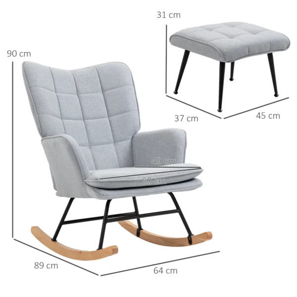 Schommelstoel schommelstoel met kruk, armstoel, relaxstoel met linnenlook, schommelstoel tot 130 kg draagvermogen, lichtgrijs 4
